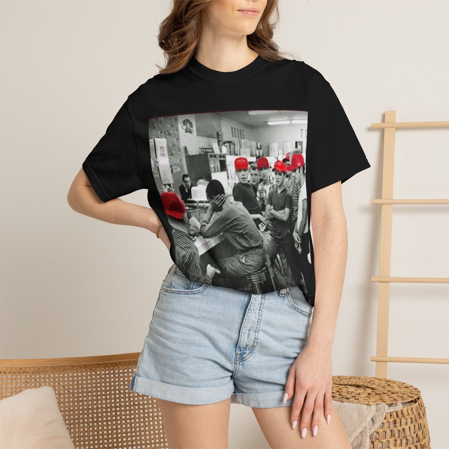 T-Shirt — Vintage Diner Photo with Red Hats