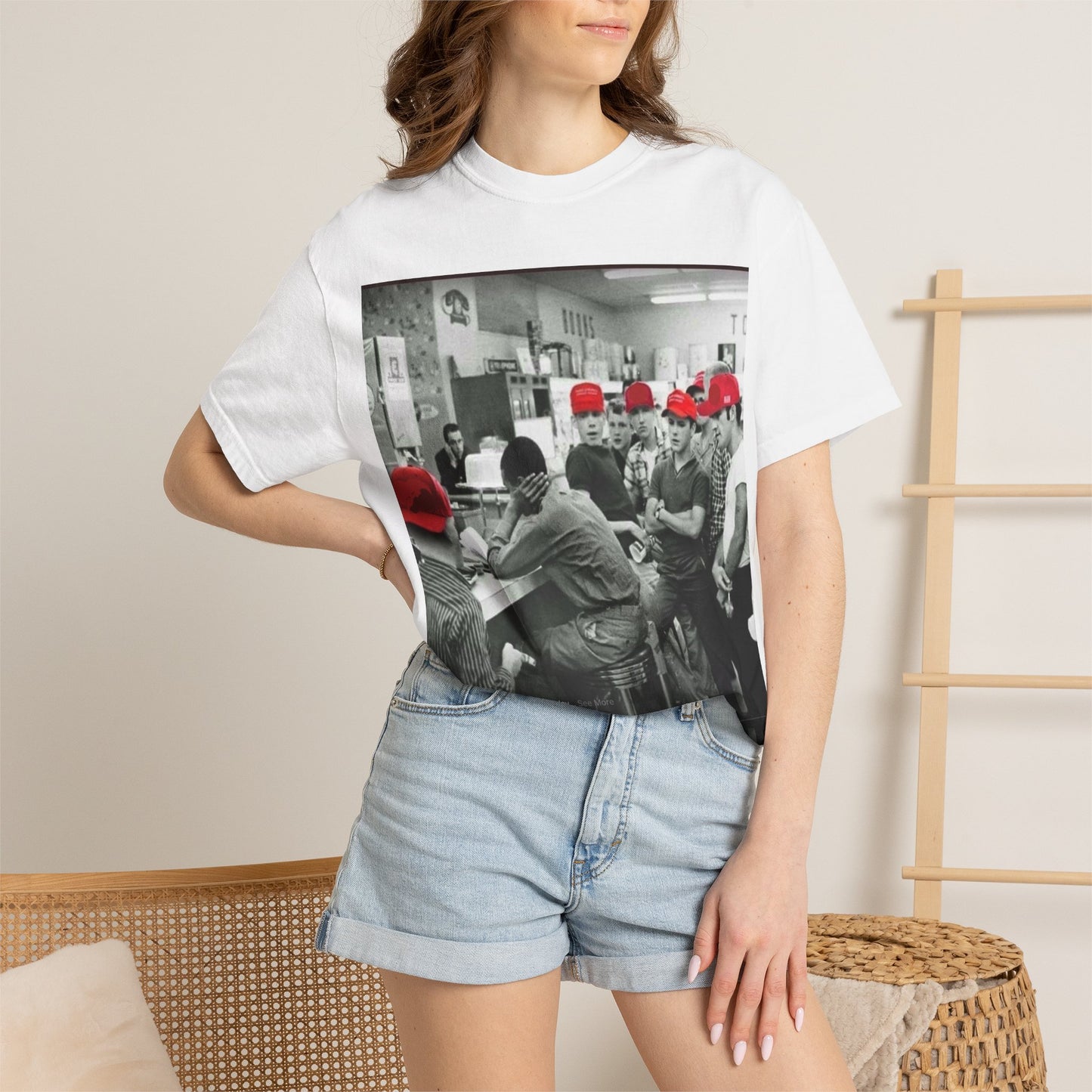 T-Shirt — Vintage Diner Photo with Red Hats