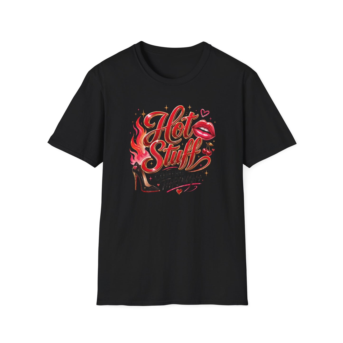 Hot Stuff Graphic T-Shirt — Retro Flame lips "Hot Stuff Coming Through" Tee