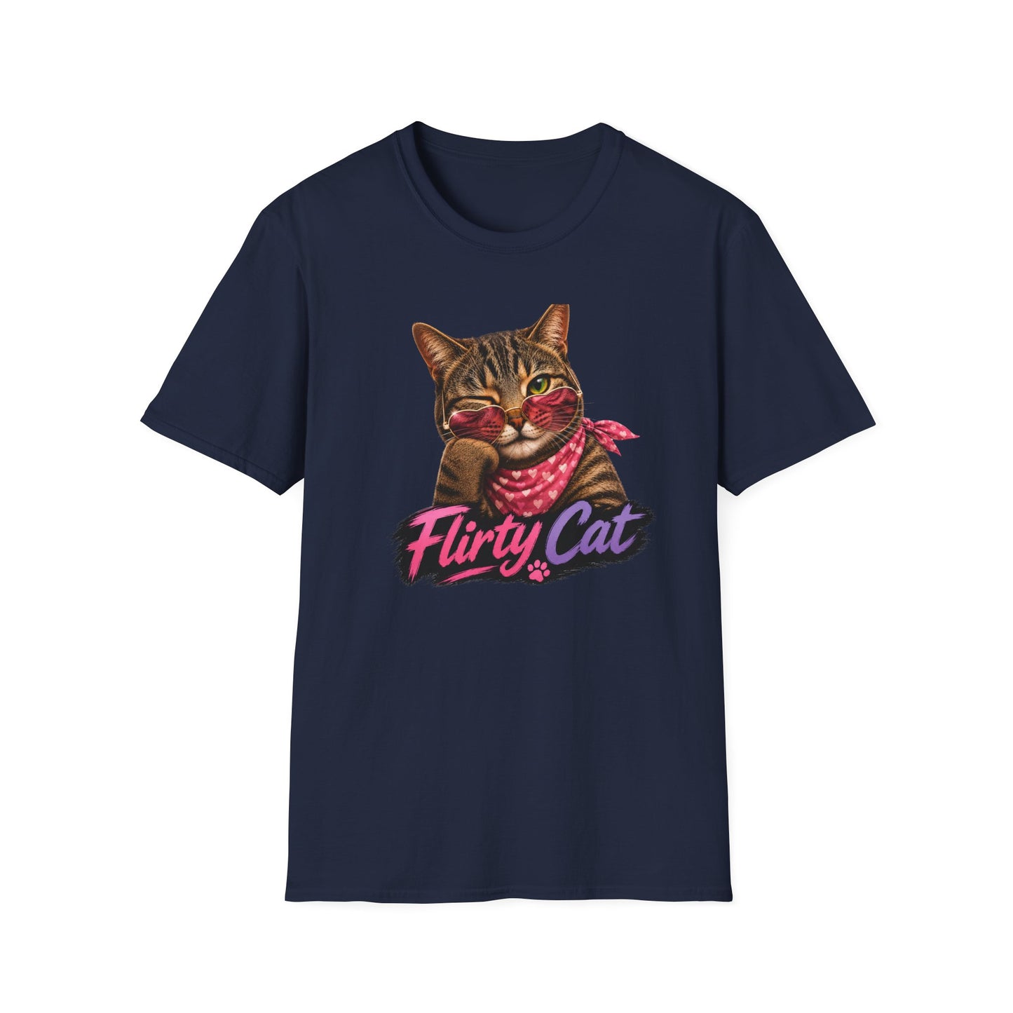 Flirty Cat T-Shirt — Cute Retro Cat with Sunglasses & Bandana