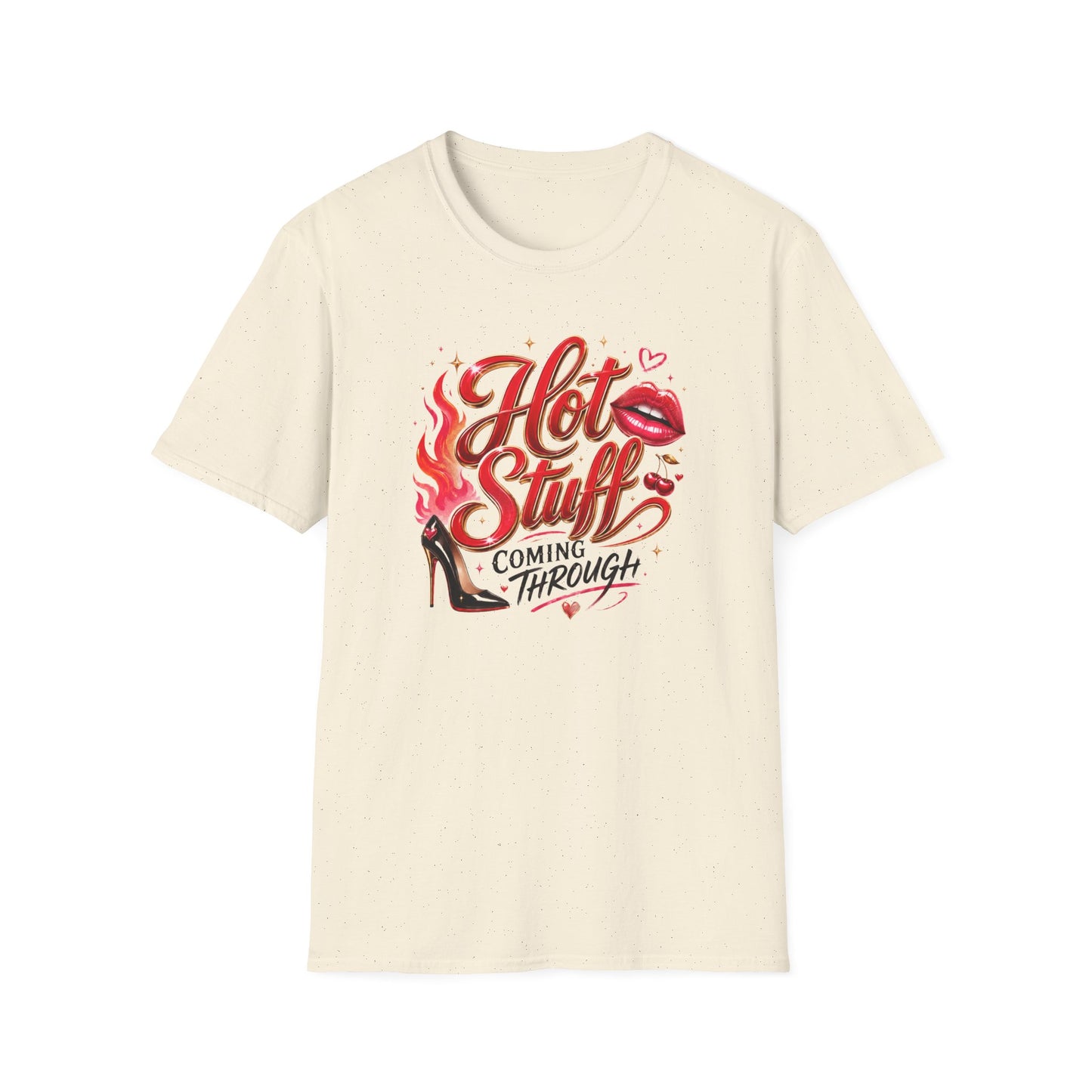 Hot Stuff Graphic T-Shirt — Retro Flame lips "Hot Stuff Coming Through" Tee