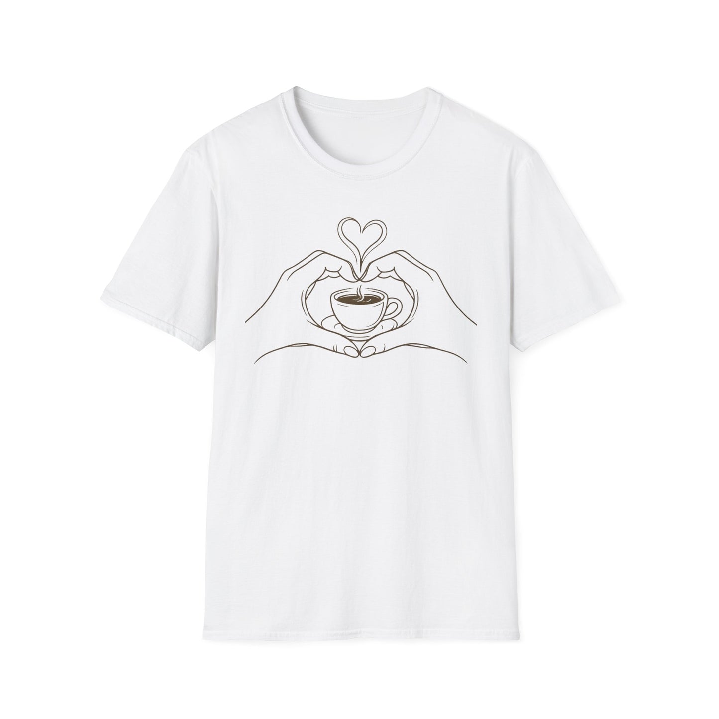 Coffee Lover T-Shirt — Minimal Line Art Hands Forming Heart Around Cup