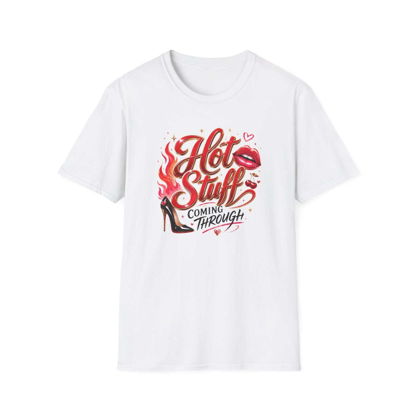 Hot Stuff Graphic T-Shirt — Retro Flame lips "Hot Stuff Coming Through" Tee