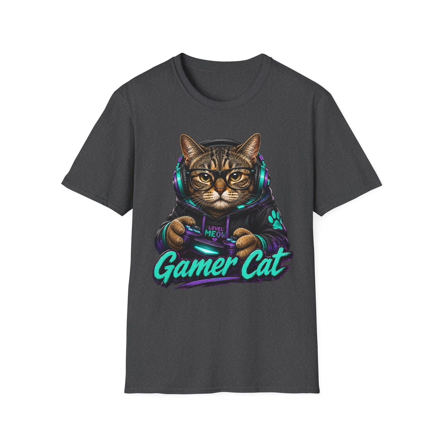 Gamer Cat T-Shirt — Retro Headset Cat Graphic Tee for Gamers