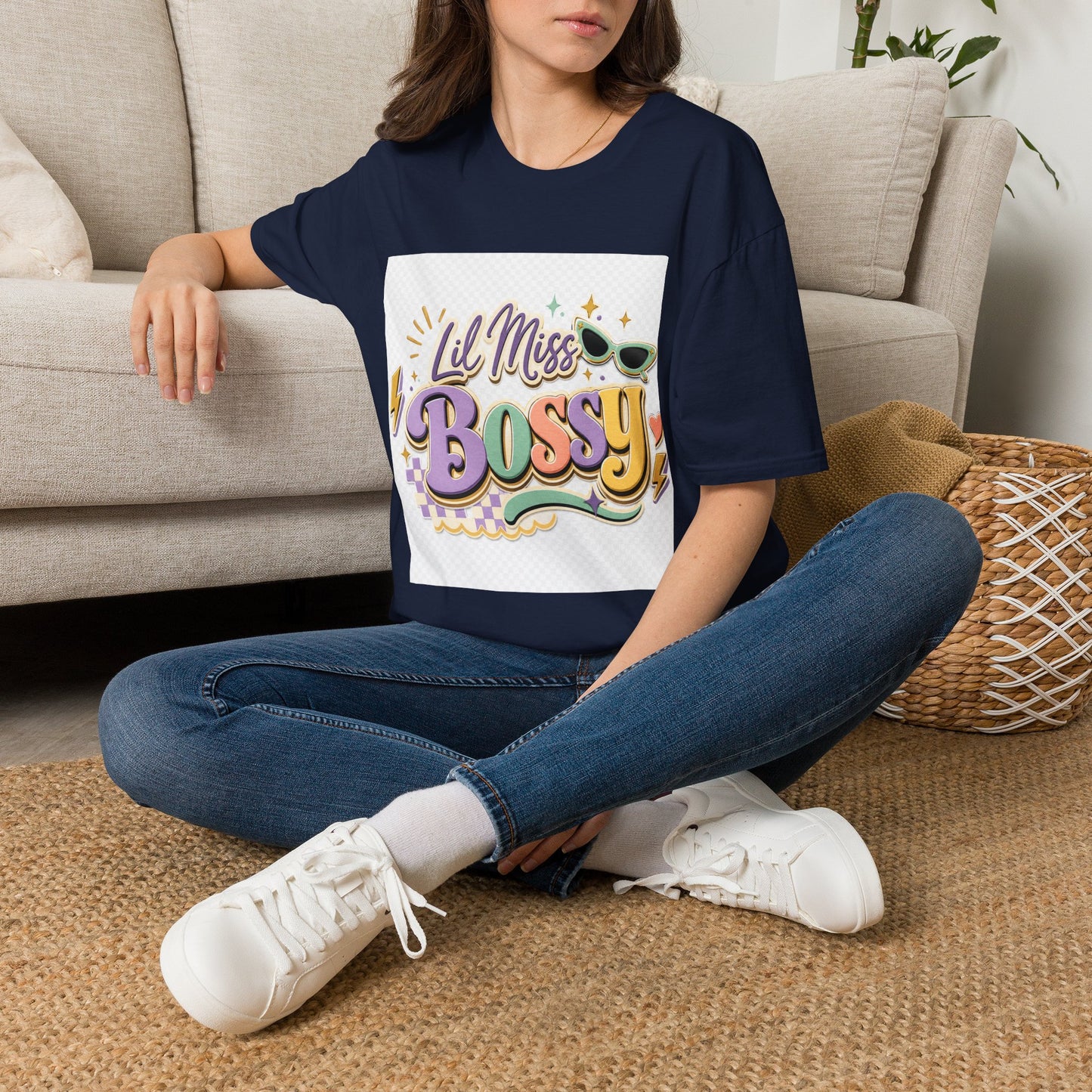 Lil Miss Bossy Graphic T-Shirt — Cute Retro Sunglasses Design