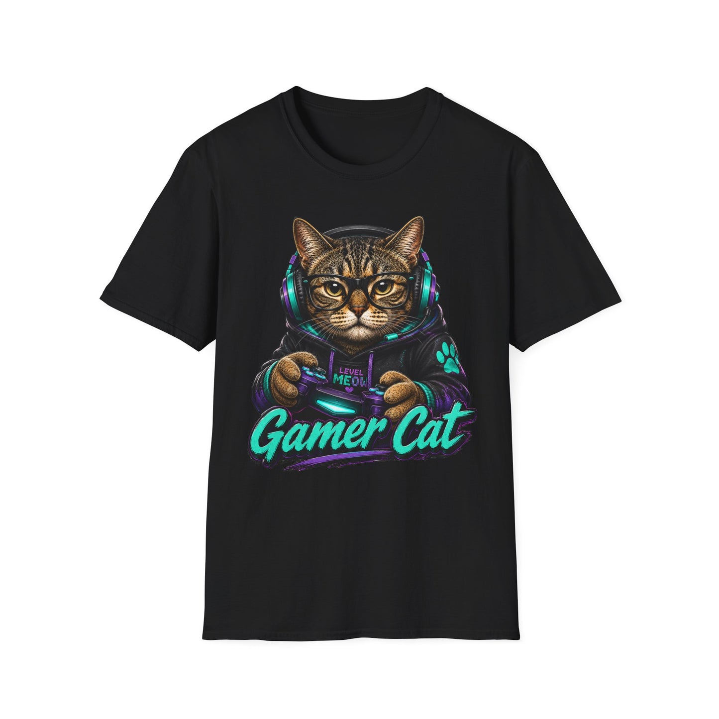 Gamer Cat T-Shirt — Retro Headset Cat Graphic Tee for Gamers