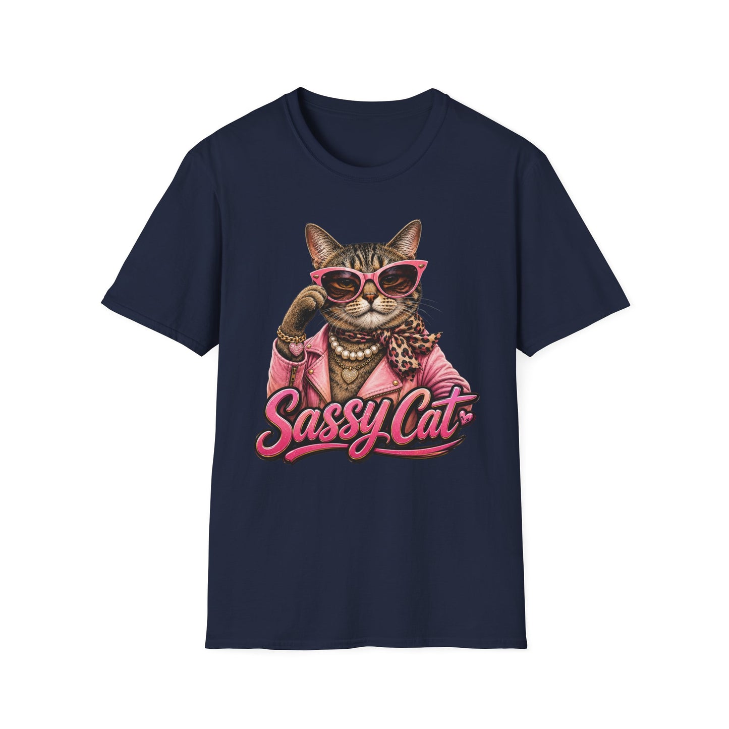 Sassy Cat T-Shirt — Retro Chic Cat with Sunglasses & Pearls
