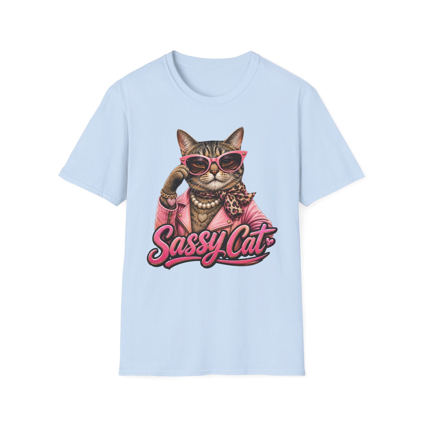 Sassy Cat T-Shirt — Retro Chic Cat with Sunglasses & Pearls