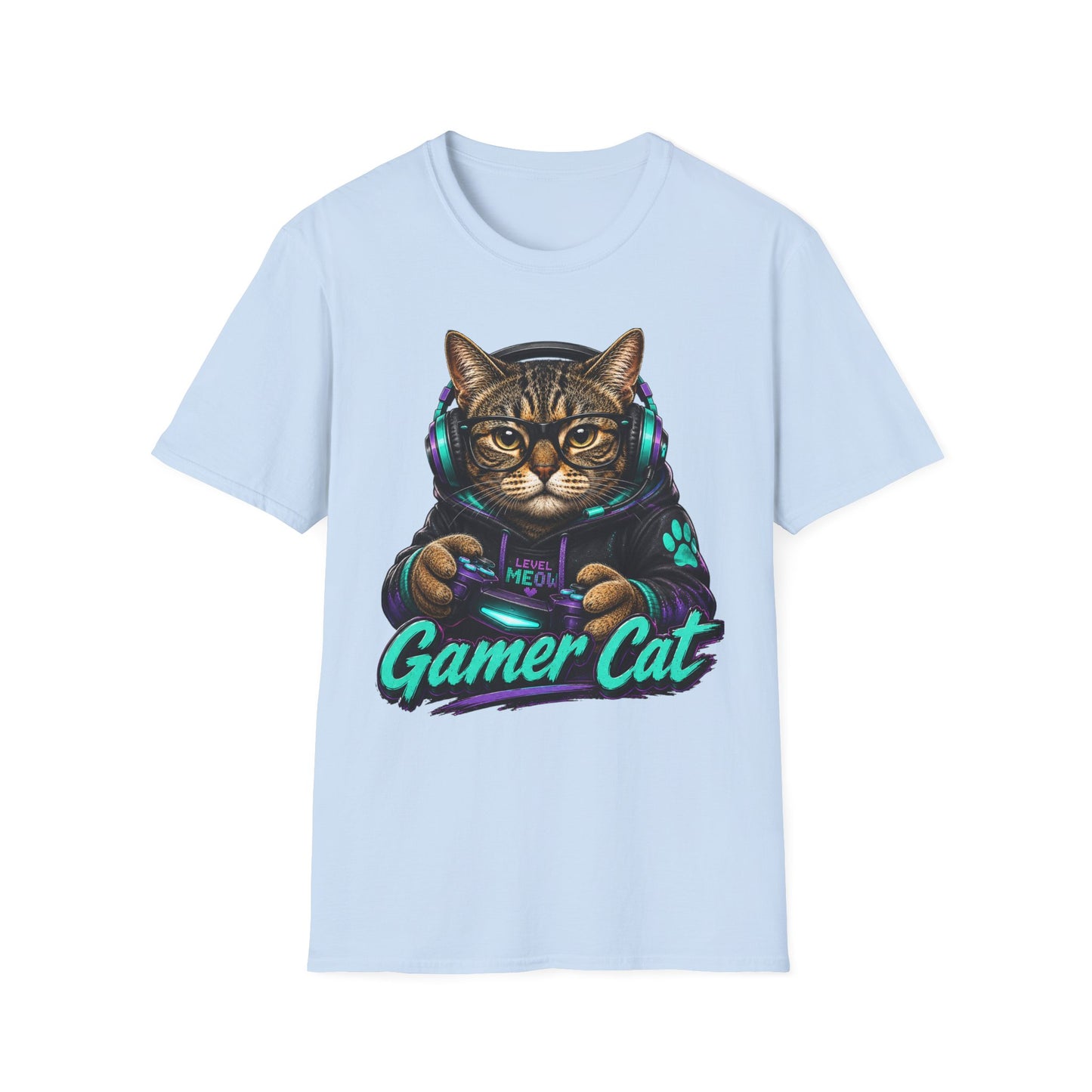Gamer Cat T-Shirt — Retro Headset Cat Graphic Tee for Gamers