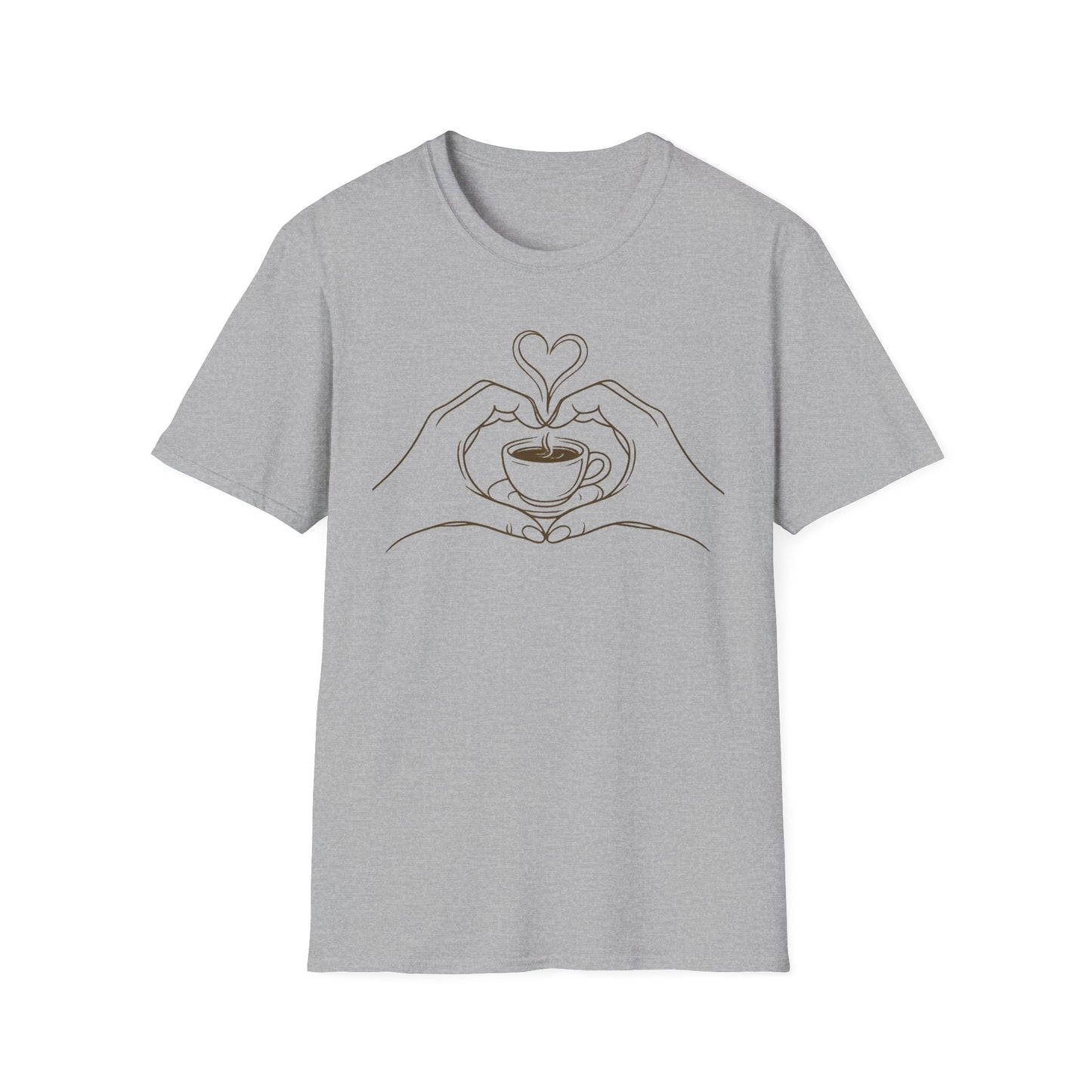 Coffee Lover T-Shirt — Minimal Line Art Hands Forming Heart Around Cup