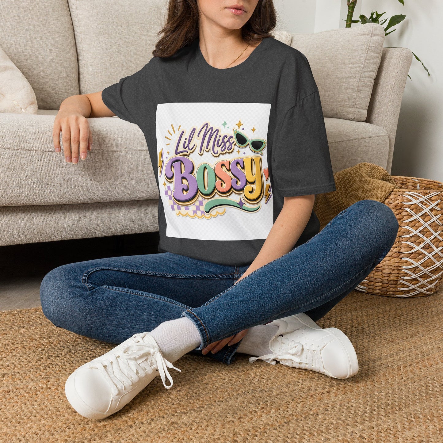 Lil Miss Bossy Graphic T-Shirt — Cute Retro Sunglasses Design