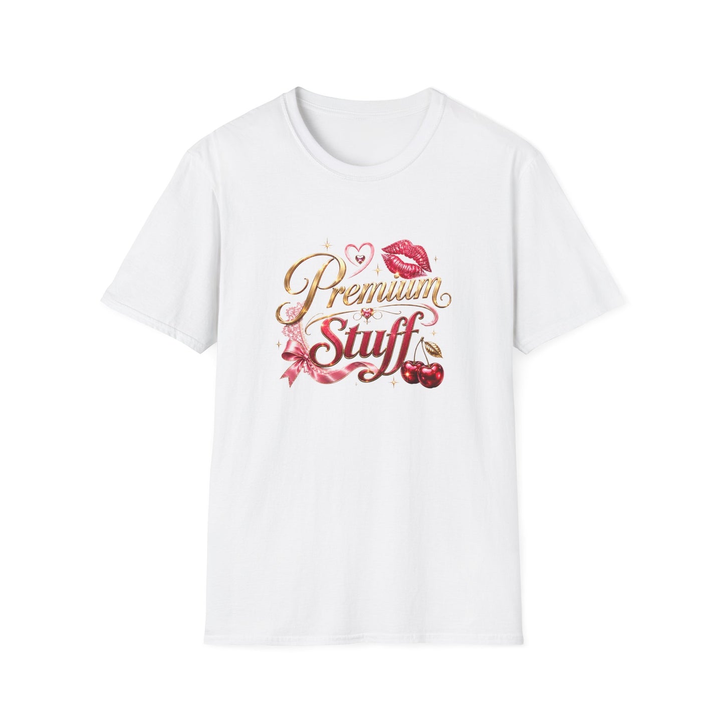 Premium Stuff Graphic T‑Shirt — Retro Lip & Cherry Glam Tee