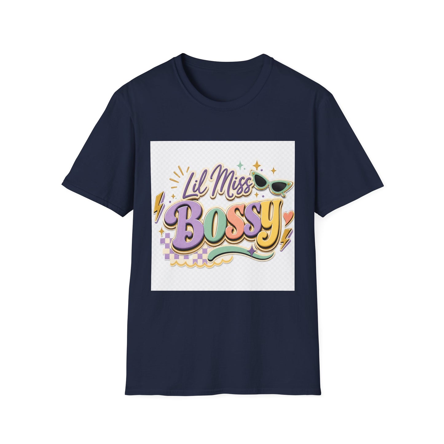 Lil Miss Bossy Graphic T-Shirt — Cute Retro Sunglasses Design