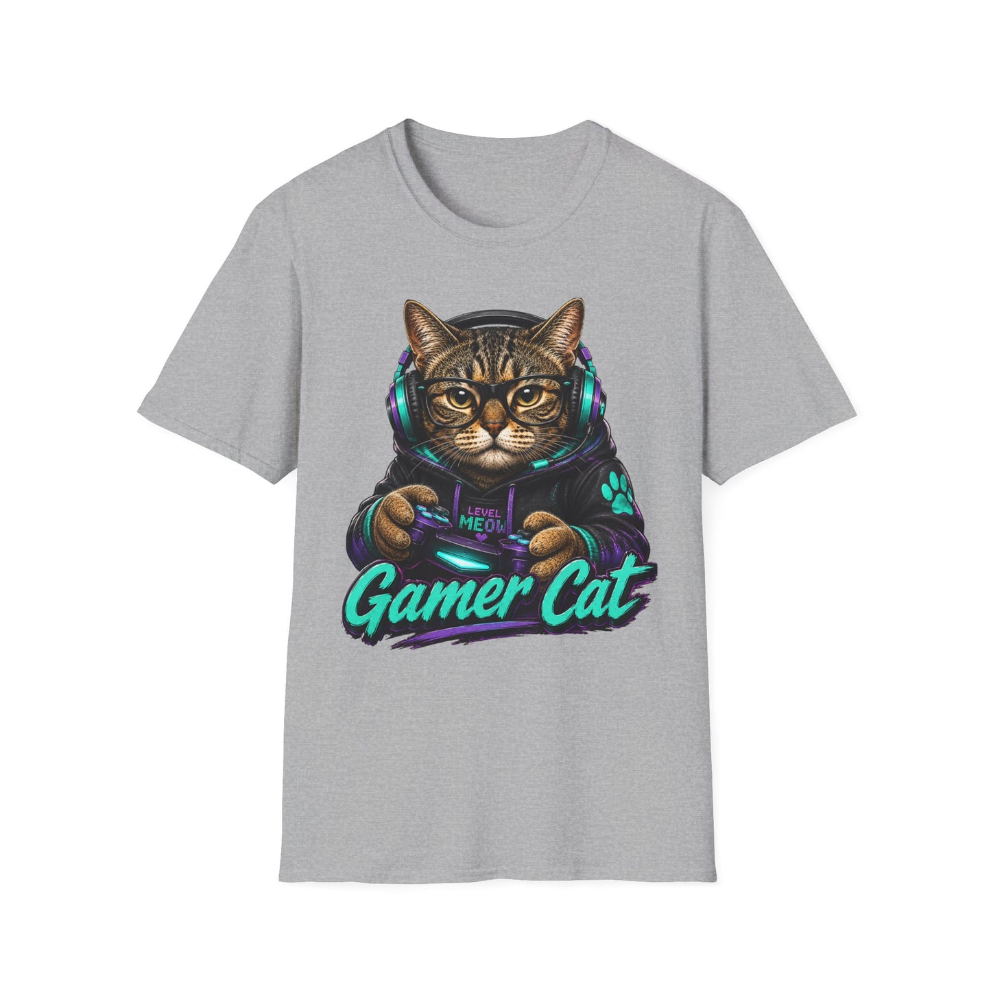 Gamer Cat T-Shirt — Retro Headset Cat Graphic Tee for Gamers