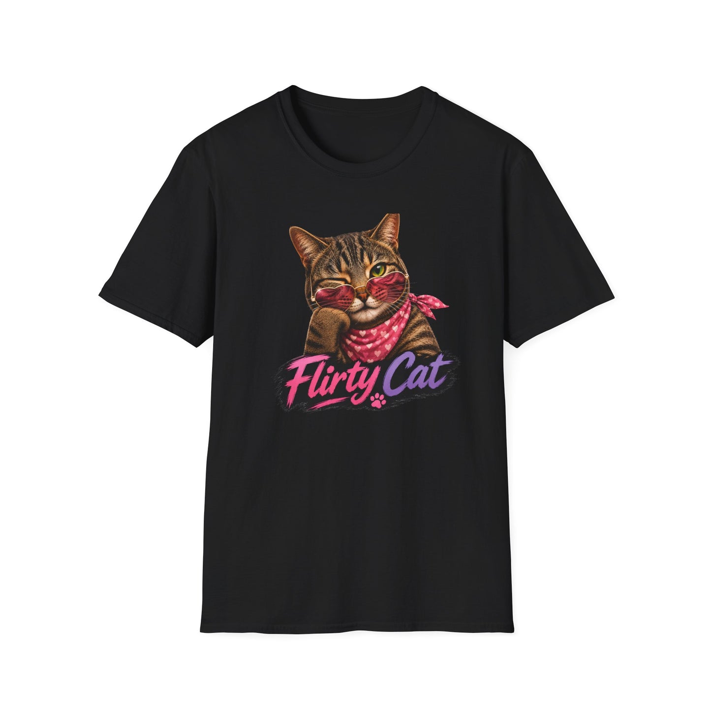 Flirty Cat T-Shirt — Cute Retro Cat with Sunglasses & Bandana
