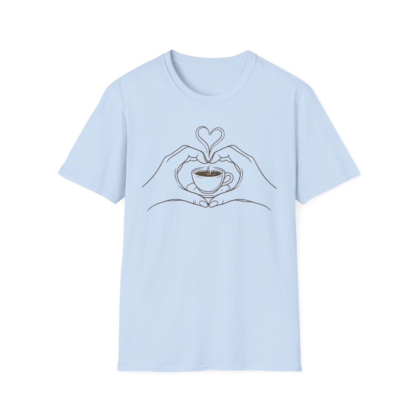 Coffee Lover T-Shirt — Minimal Line Art Hands Forming Heart Around Cup