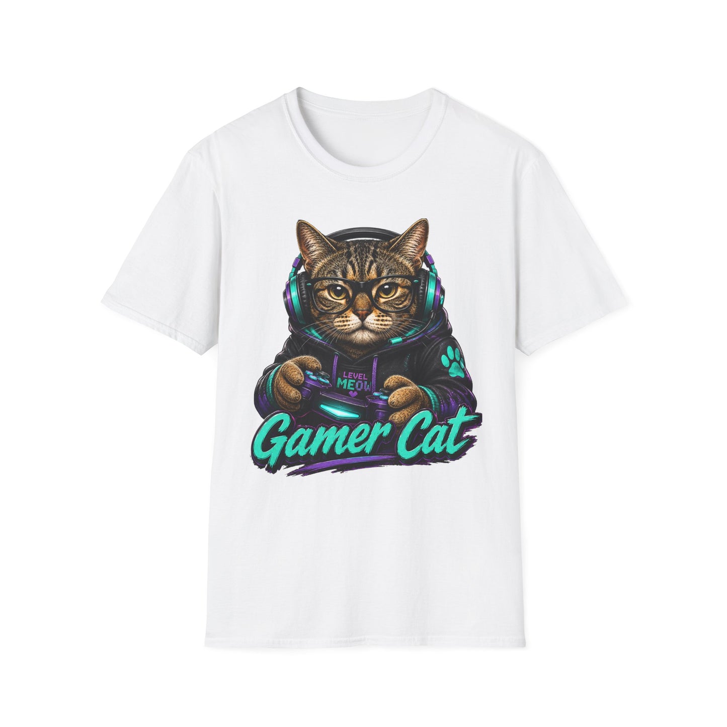 Gamer Cat T-Shirt — Retro Headset Cat Graphic Tee for Gamers