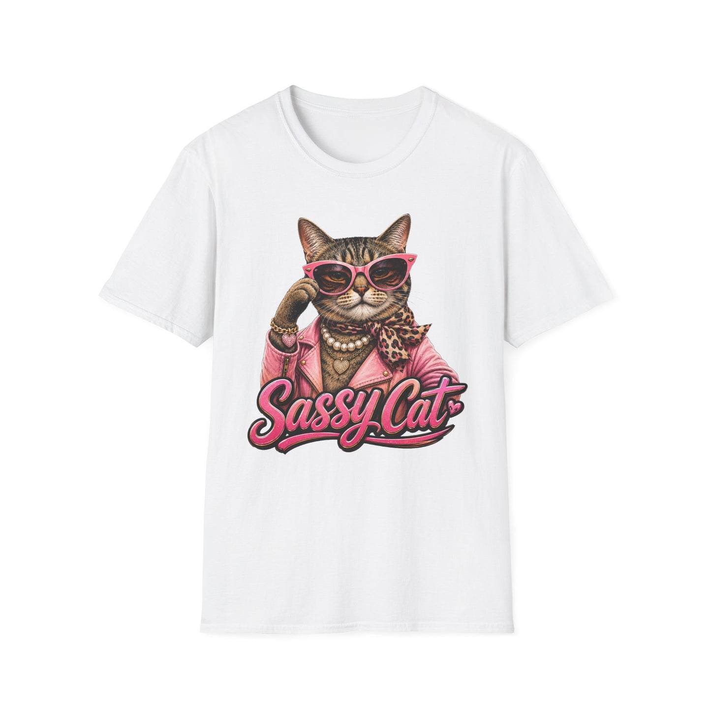 Sassy Cat T-Shirt — Retro Chic Cat with Sunglasses & Pearls