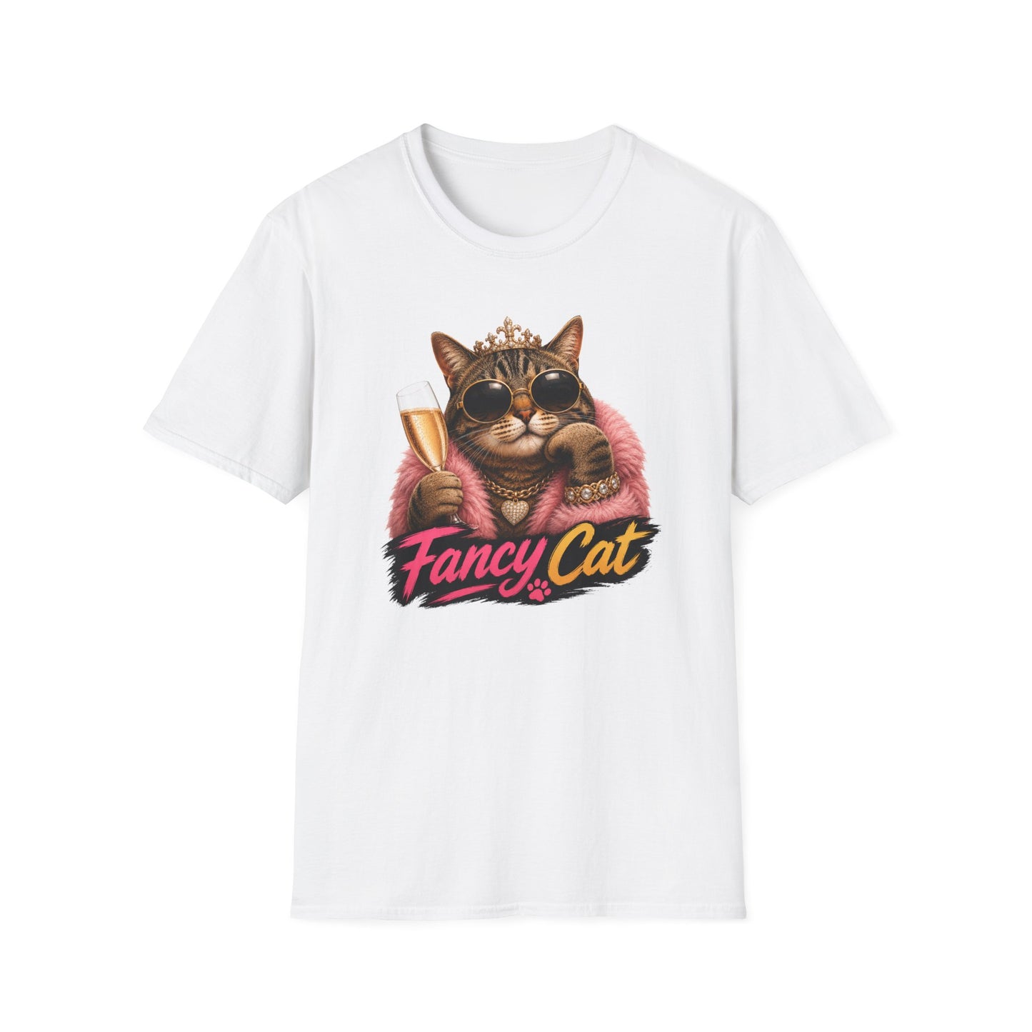 T-Shirt — "Fancy Cat" Graphic Tee (Cat with Crown, Sunglasses & Champagne)