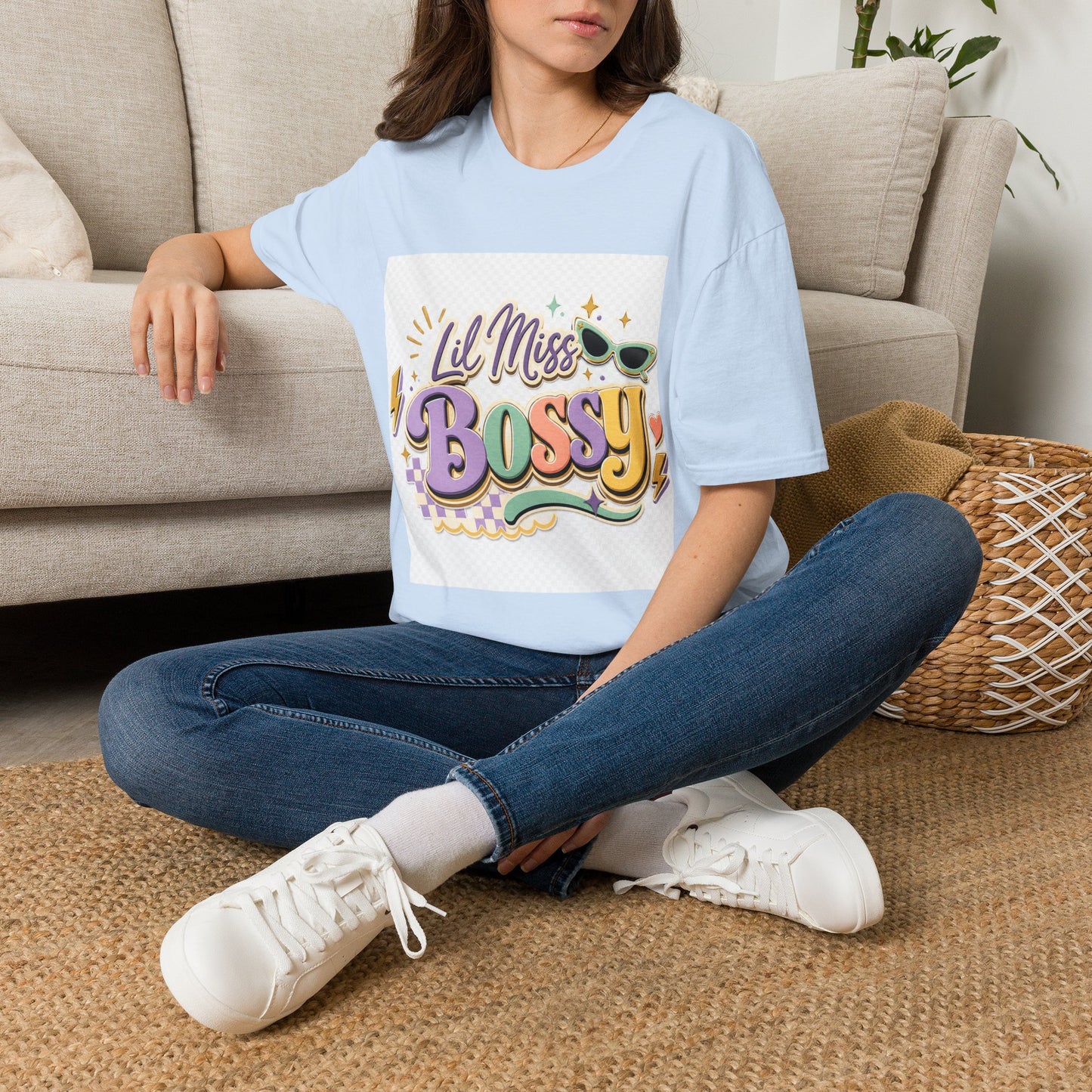 Lil Miss Bossy Graphic T-Shirt — Cute Retro Sunglasses Design